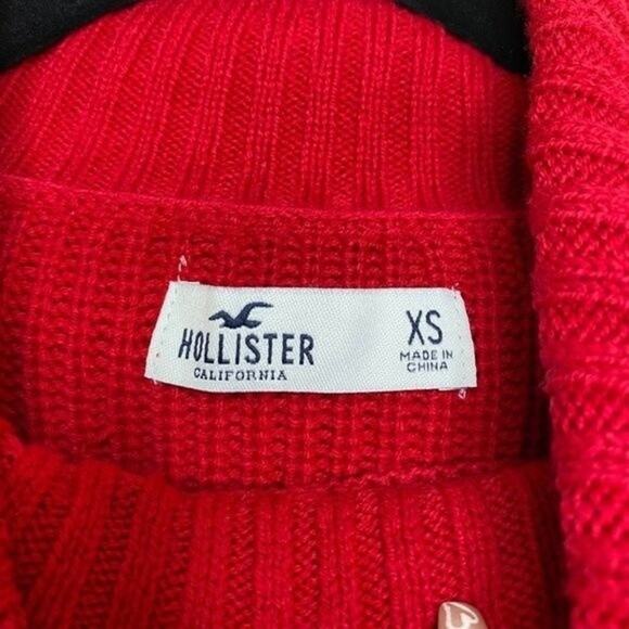 Hollister Red Cowl Neck Cropped Sharkbite Hem Sweater XS - Picture 5 of 8